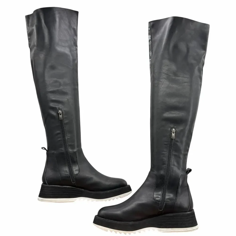 Roksolana Graphic Knee High Boots 40 Women Black Art to Wear Designer Punk Rock